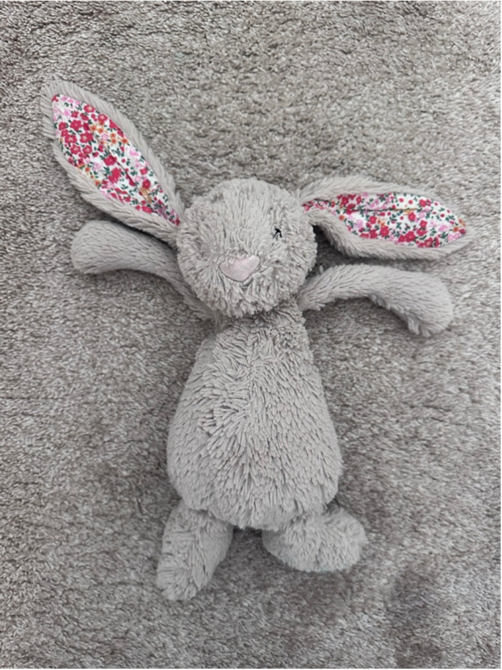 Jellycat Gray Bunny Stuffed Animal with Floral Ears